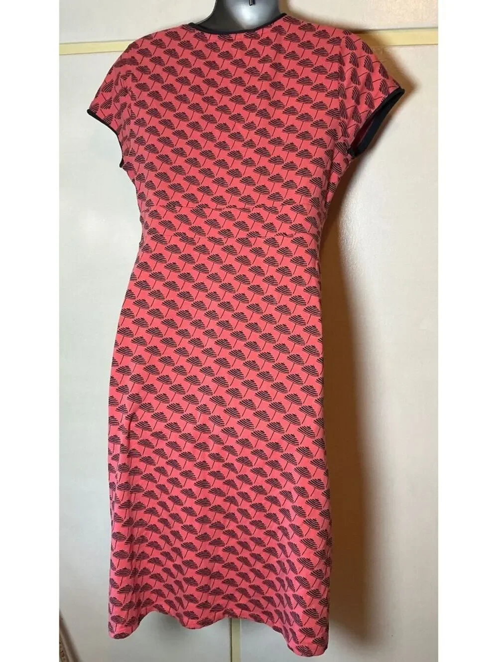 Boden Fit and Flare Cap Sleeve Cotton Dress Women's Size 12 Coral and Blue - Picture 3 of 7